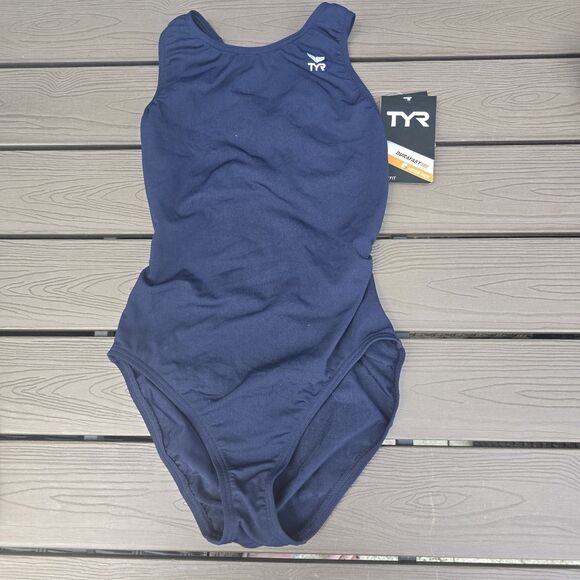 TYR Durafast Solid Navy Blue MaxFit 1 Piece Swimsuit  Size 28 New - Picture 1 of 3
